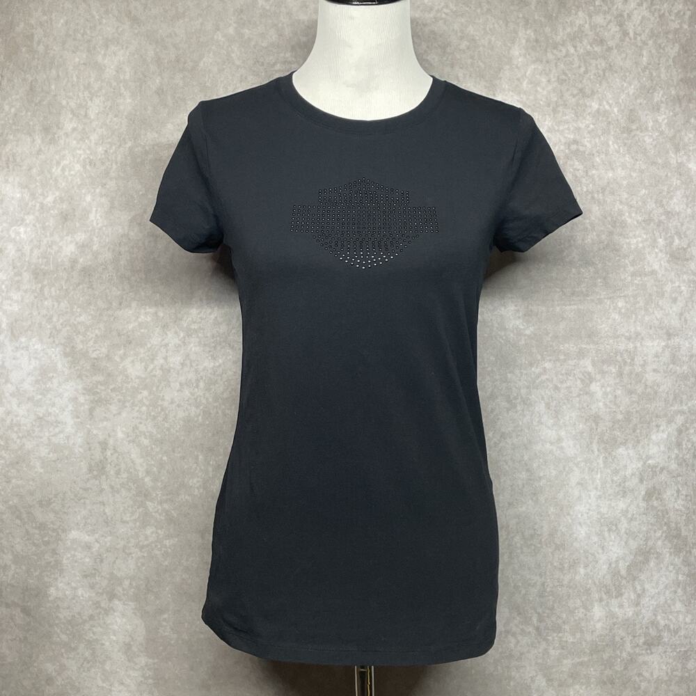 Black Short Sleeve Tee with Subtle Rhinestone Design